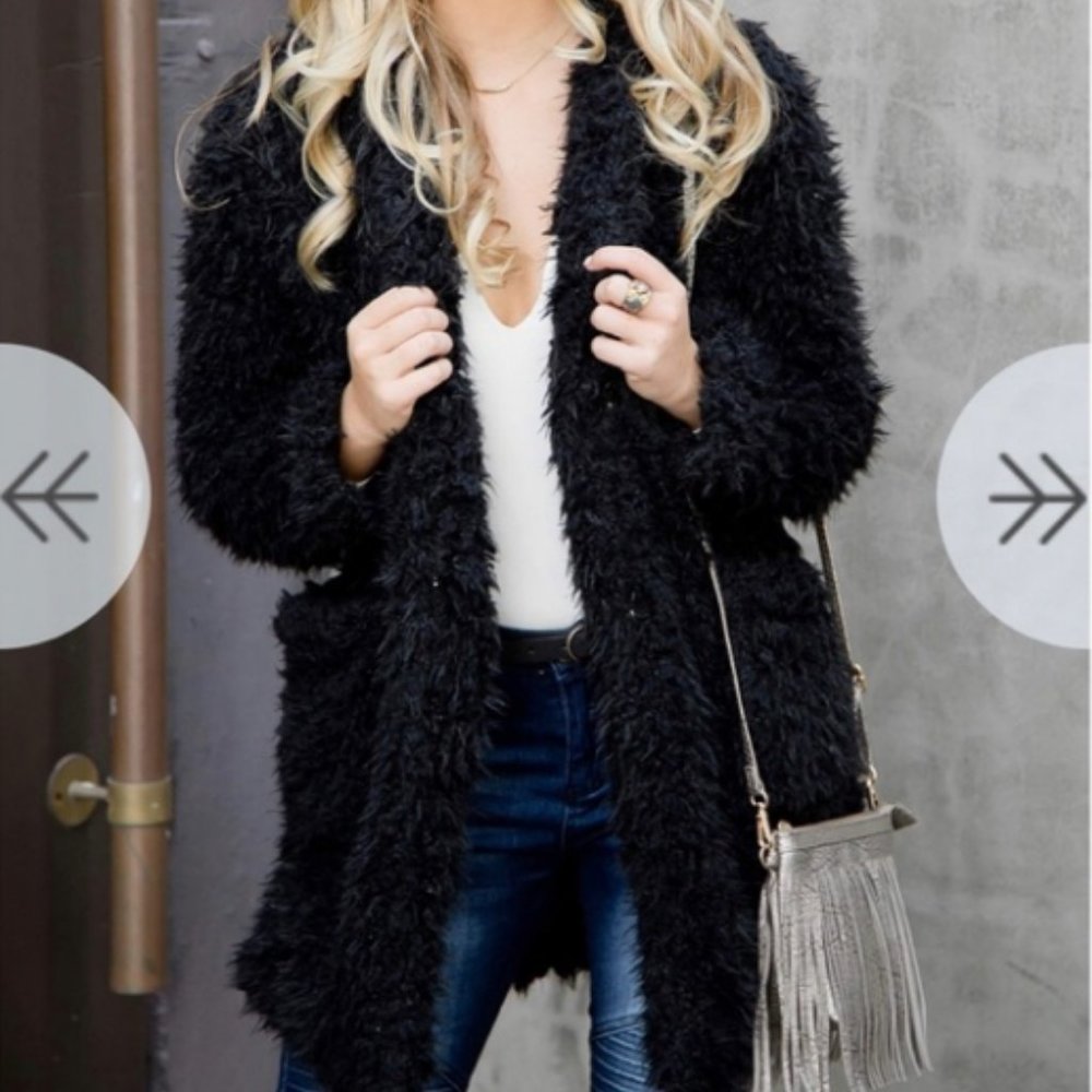 Camryn Shaggy Faux Fur Jacket Black Large